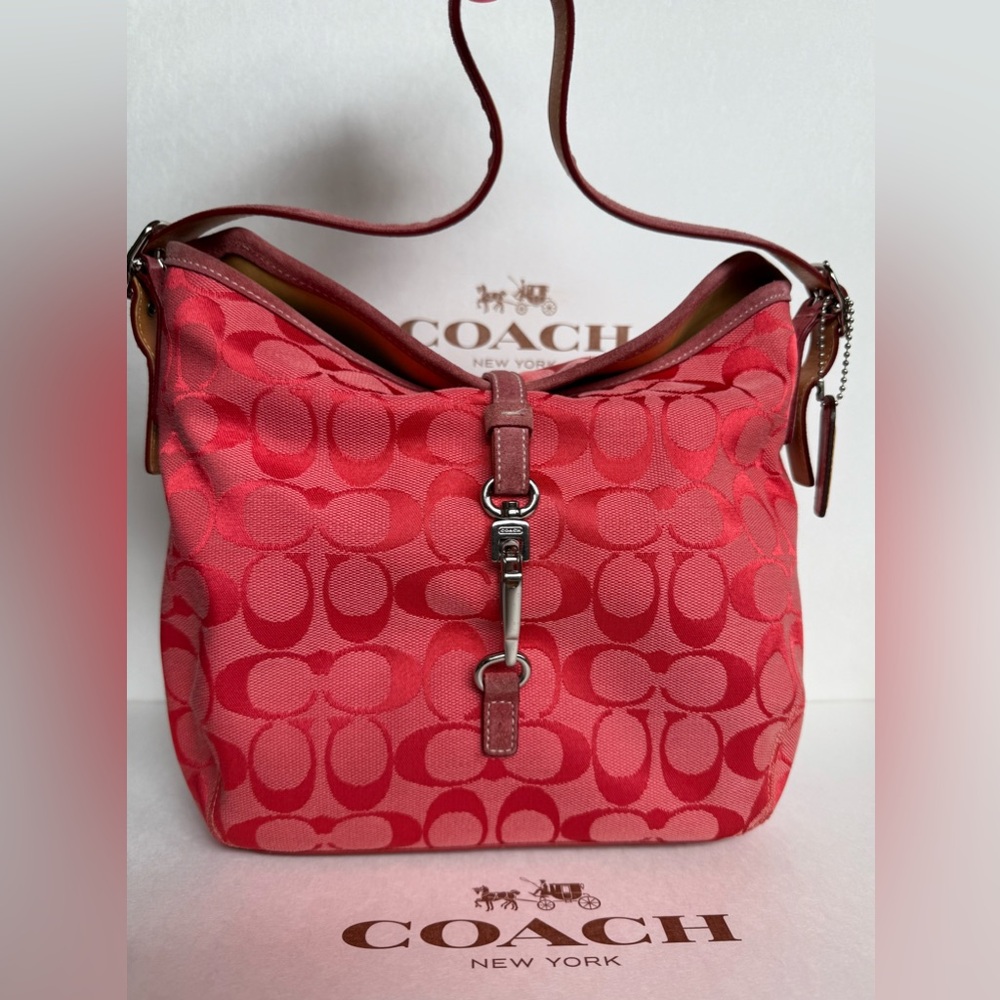 Vintage Coach 6845 Hamptons Clip Hobo Bag Signature Red